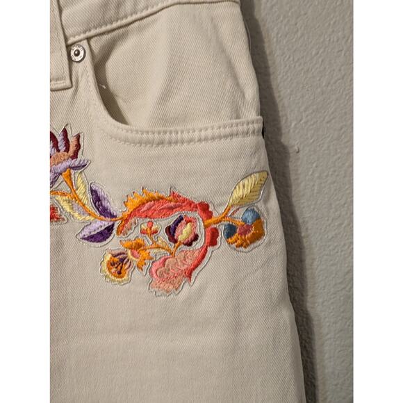 Rare ETRO Floral Printed Denim  Ankle Jeans Womens 28 Cream Embroidered Tapered - Picture 4 of 13